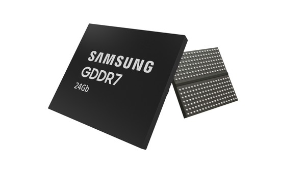 삼성전자가 업계 최초로 12나노급 '24Gb GDDR7(Graphics Double Data Rate) D램' 개발을 완료했다고 17일 밝혔다. 사진은 삼성전자 24Gb GDDR7 D램 제품 이미지. ⓒ삼성전자